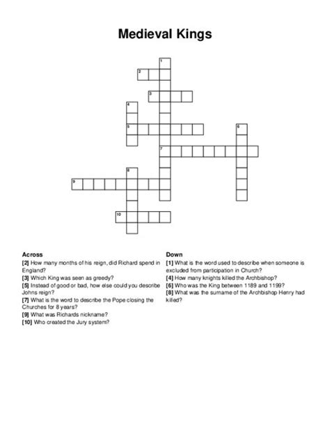 It is not certain how these legends originated or whether the figure of Arthur was based on a historical person. . Medieval king of legend crossword